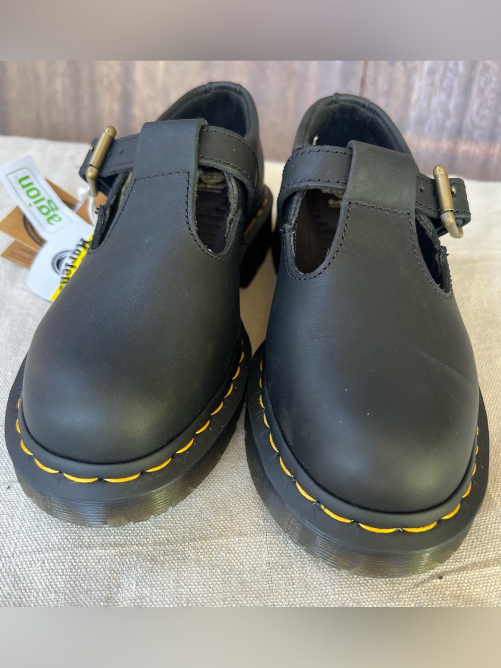 Dr. Martens Black unisex  T-Bar Shoes with Yellow Stitching size 7 for women’s